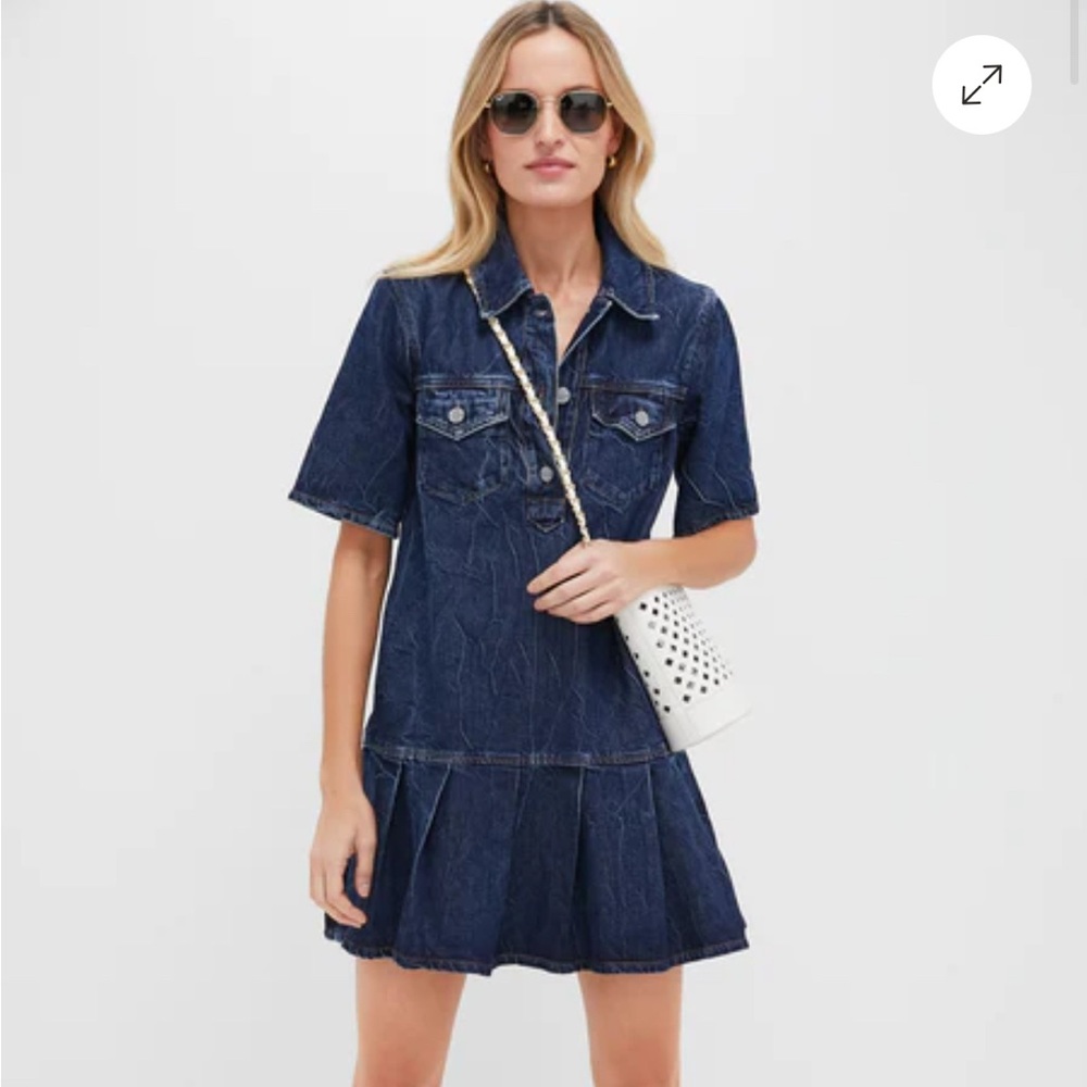 GANNI Mid Blue Stone Crinkled Future Denim Mini Dress